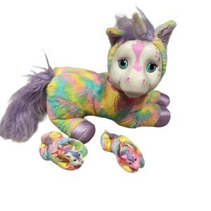 Unicorn Surprise Stuffed Plush Skyla with 2 Pony Babies, Pastel Tie Dye, 2017